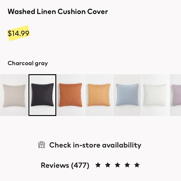 H&M 20 x 20 Charcoal Washed Linen Cushions + Covers - Picture 8 of 8